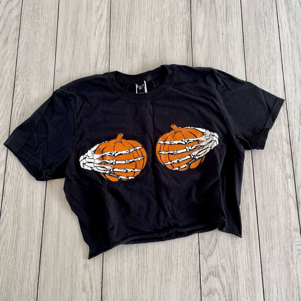 Halloween Pumpkin Skeleton Crop Top
